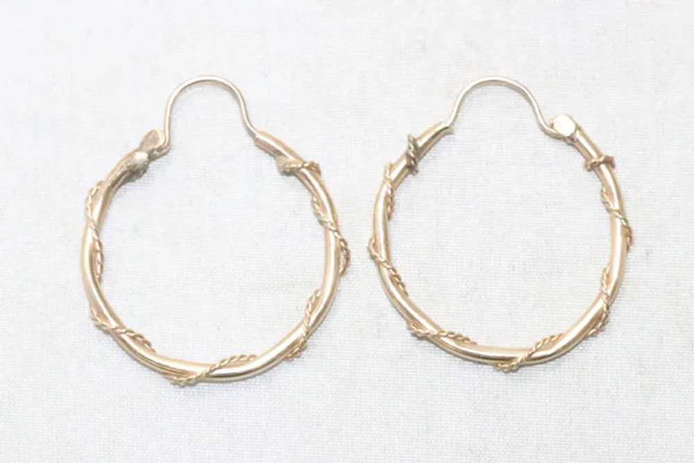 14K Yellow Gold Twisted Rope Designed Hoop Earrin… - image 2