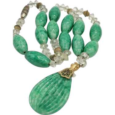 Wonderful Ridged Green Czech Pendant Necklace [A2… - image 1