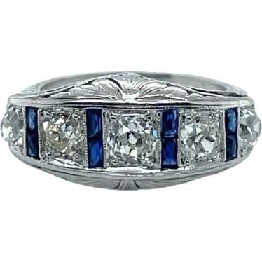 Art Deco Platinum Diamond and Sapphire Ring - image 1