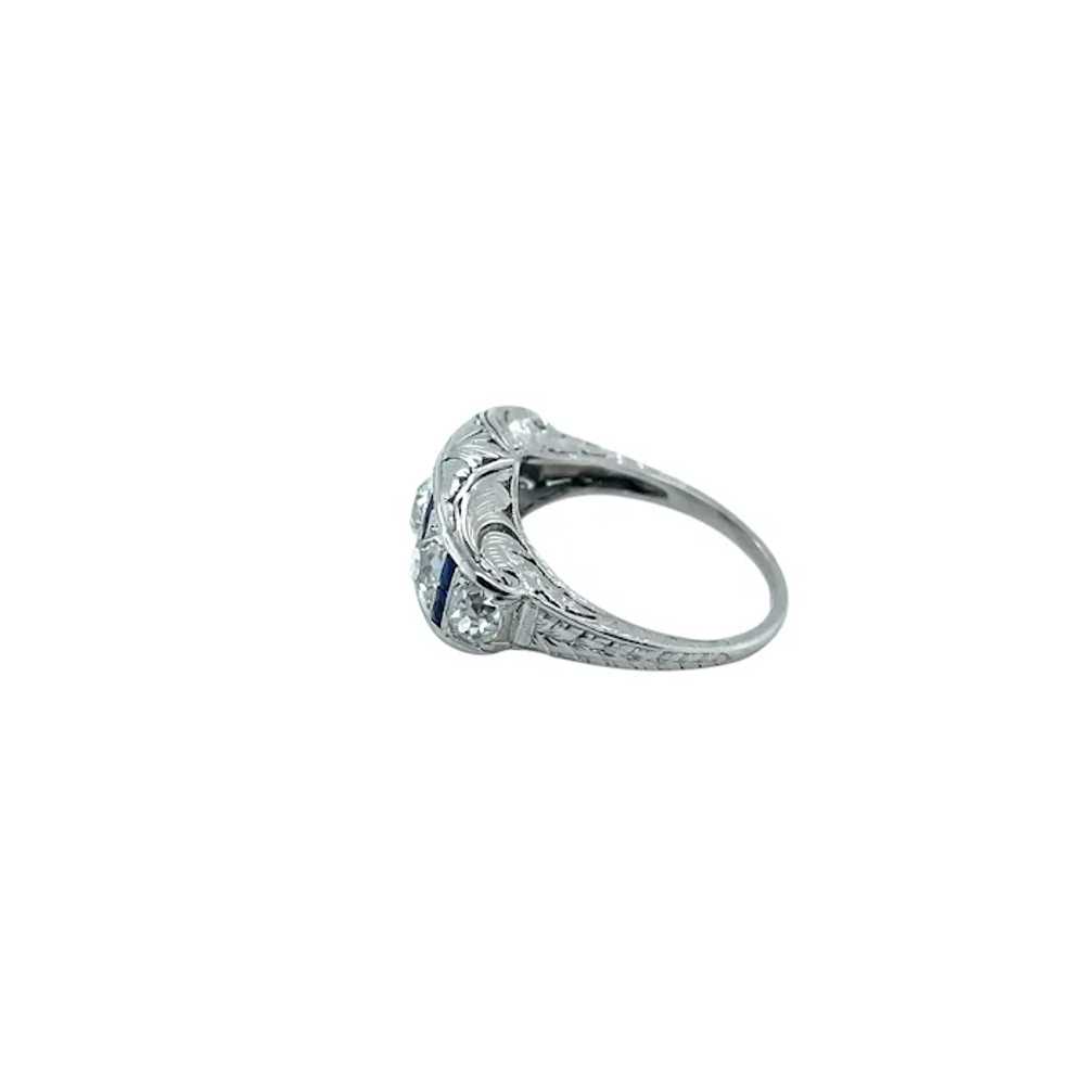 Art Deco Platinum Diamond and Sapphire Ring - image 2