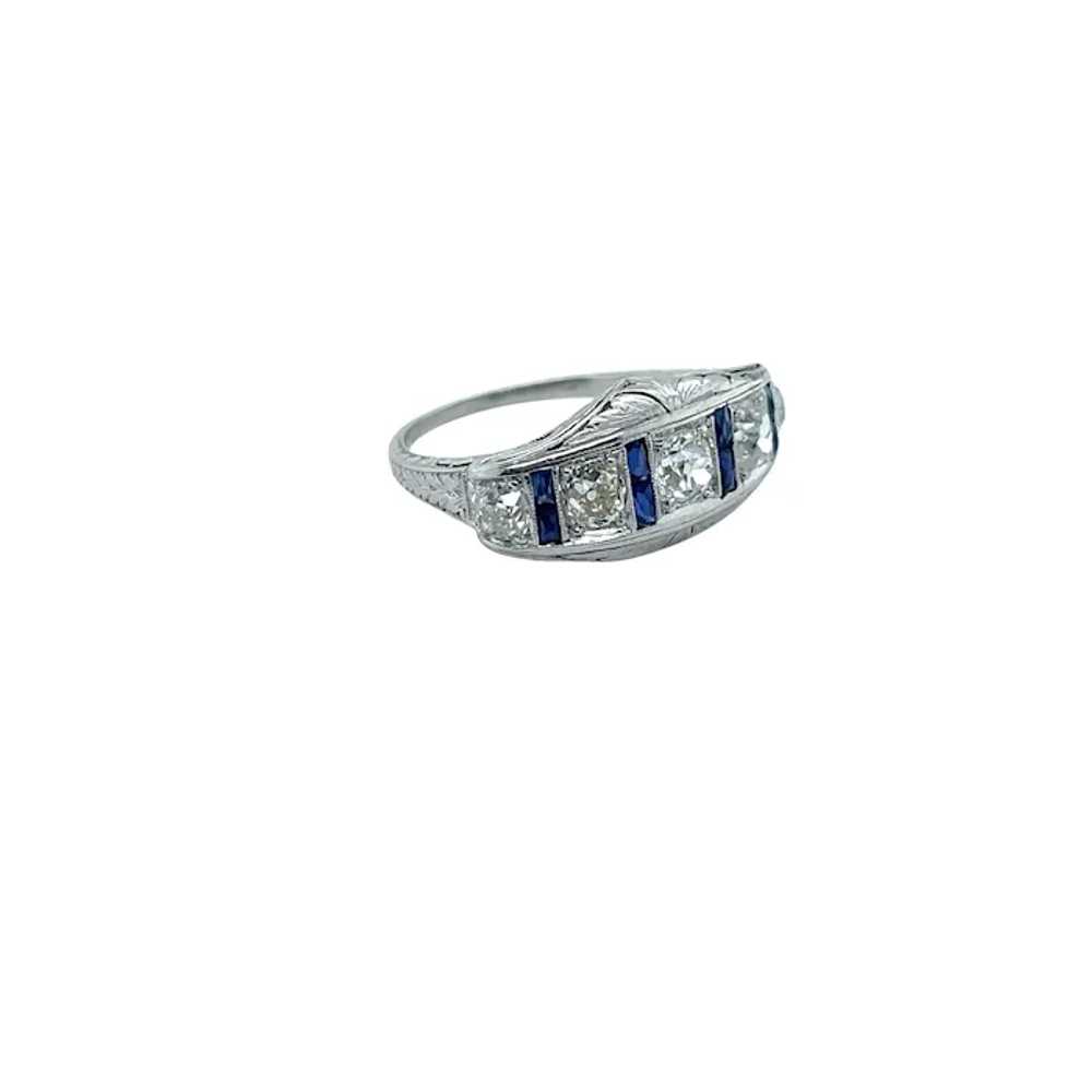 Art Deco Platinum Diamond and Sapphire Ring - image 4