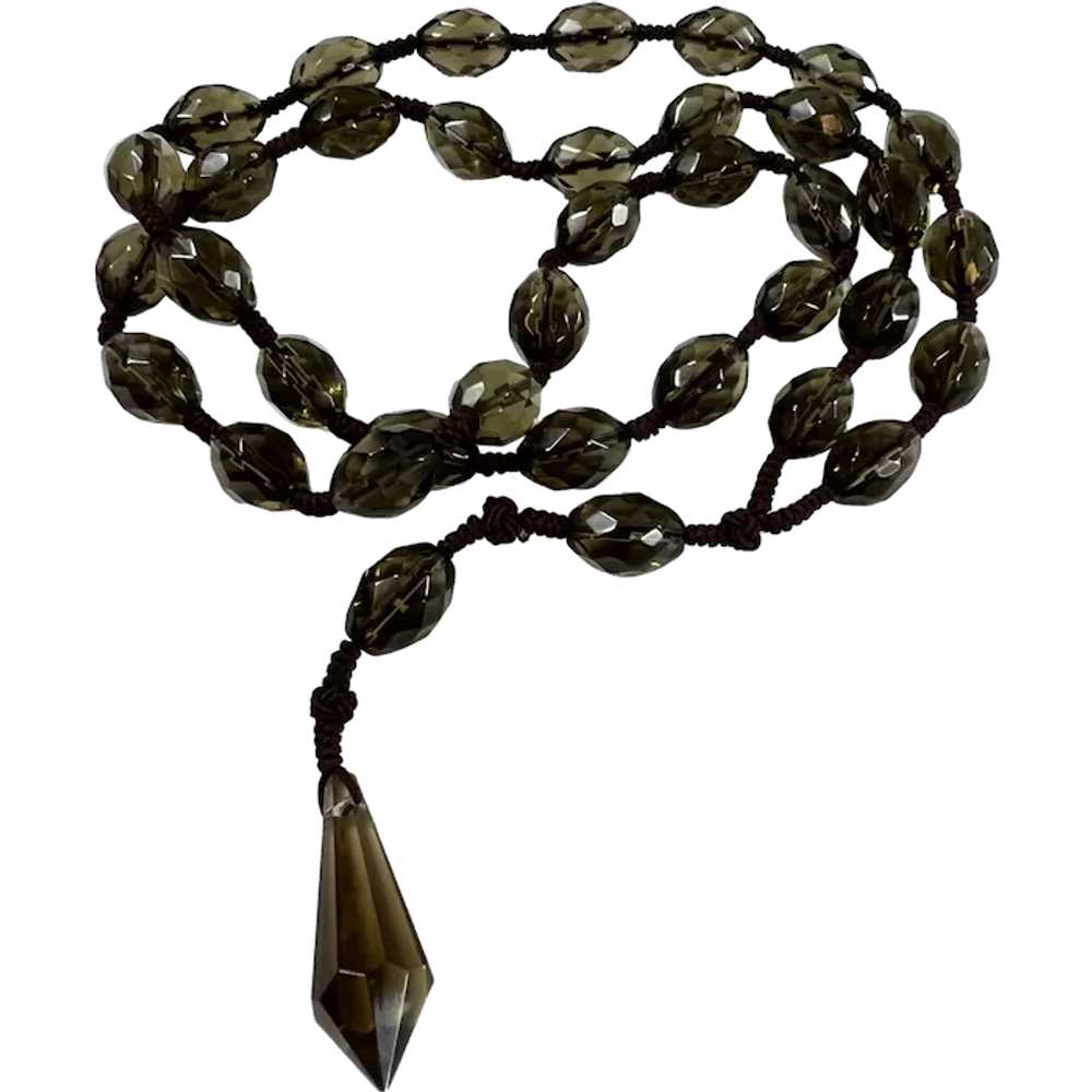 36 Inch Vintage Smoky Topaz Glass Beaded Necklace - image 1