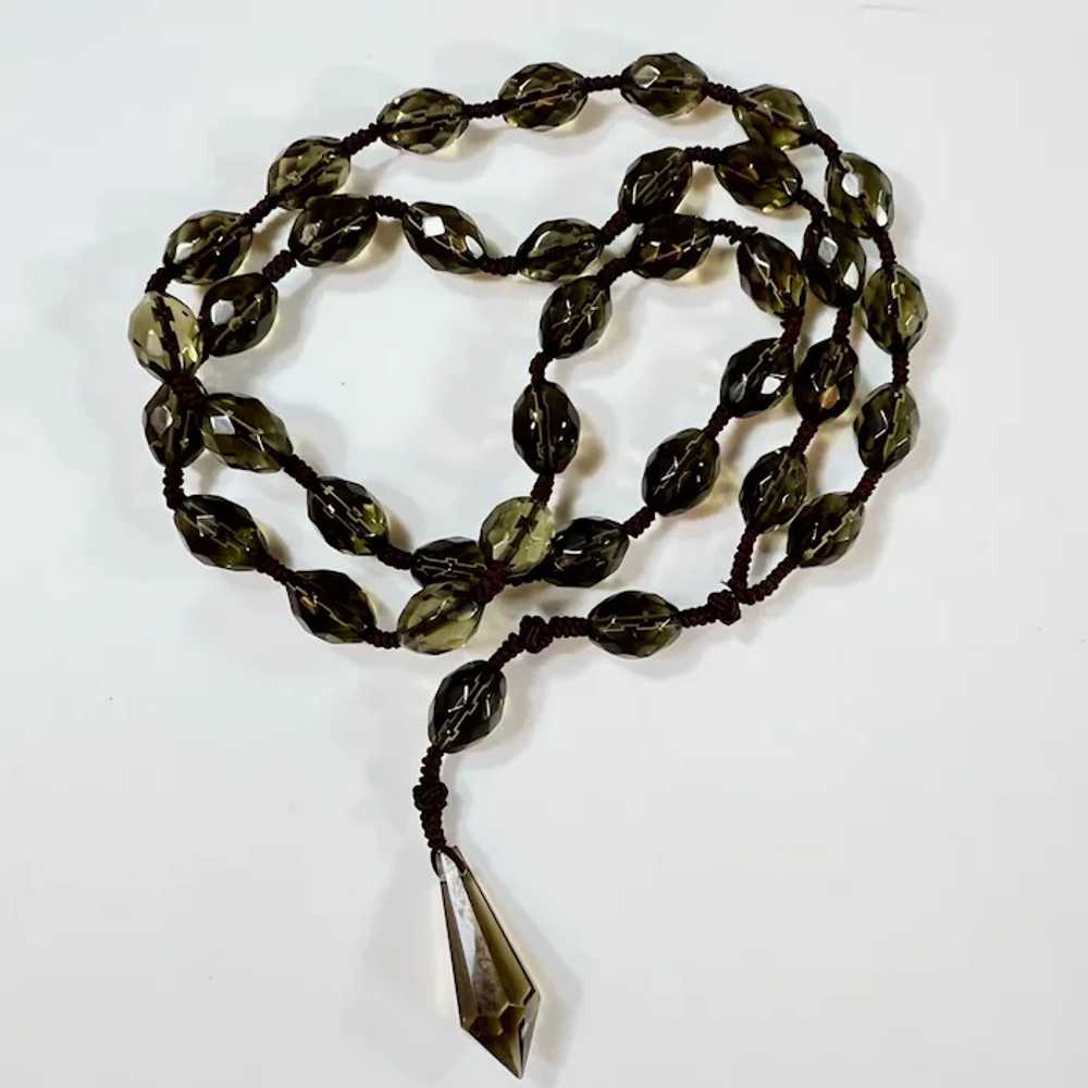 36 Inch Vintage Smoky Topaz Glass Beaded Necklace - image 2