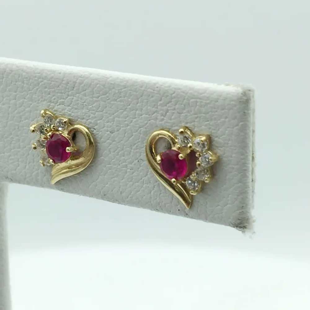 14K Lab Ruby and Cubic Zirconia Heart Earrings - image 3