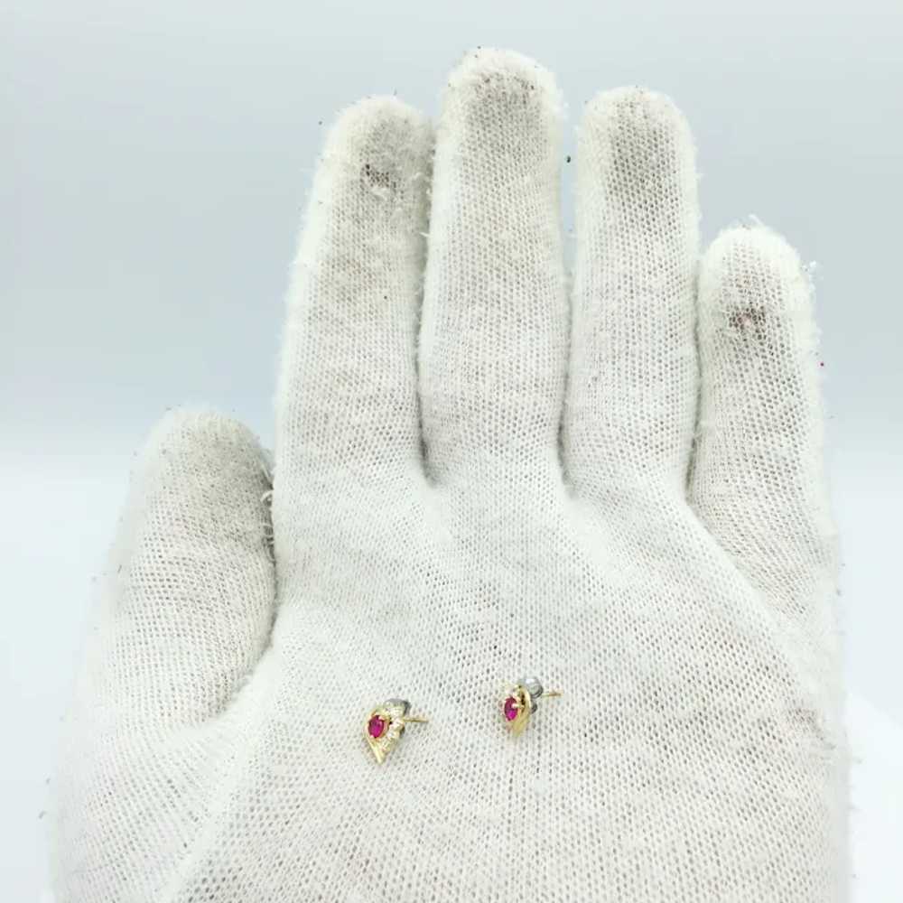 14K Lab Ruby and Cubic Zirconia Heart Earrings - image 4