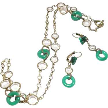 Antique All Glass Art Deco Necklace Set [A2690]