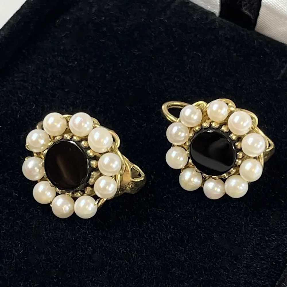 Vintage Ca1950's Black Onyx and Cultured Pearl Ea… - image 2