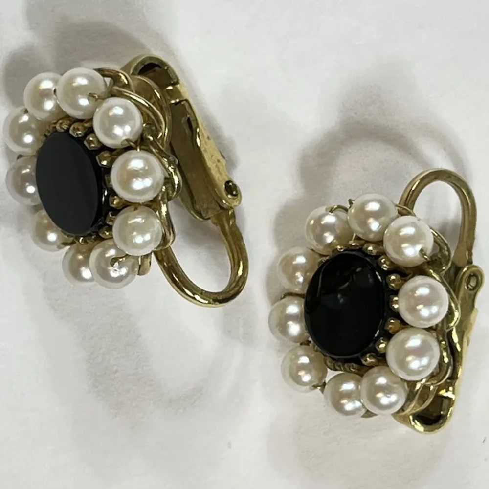Vintage Ca1950's Black Onyx and Cultured Pearl Ea… - image 3