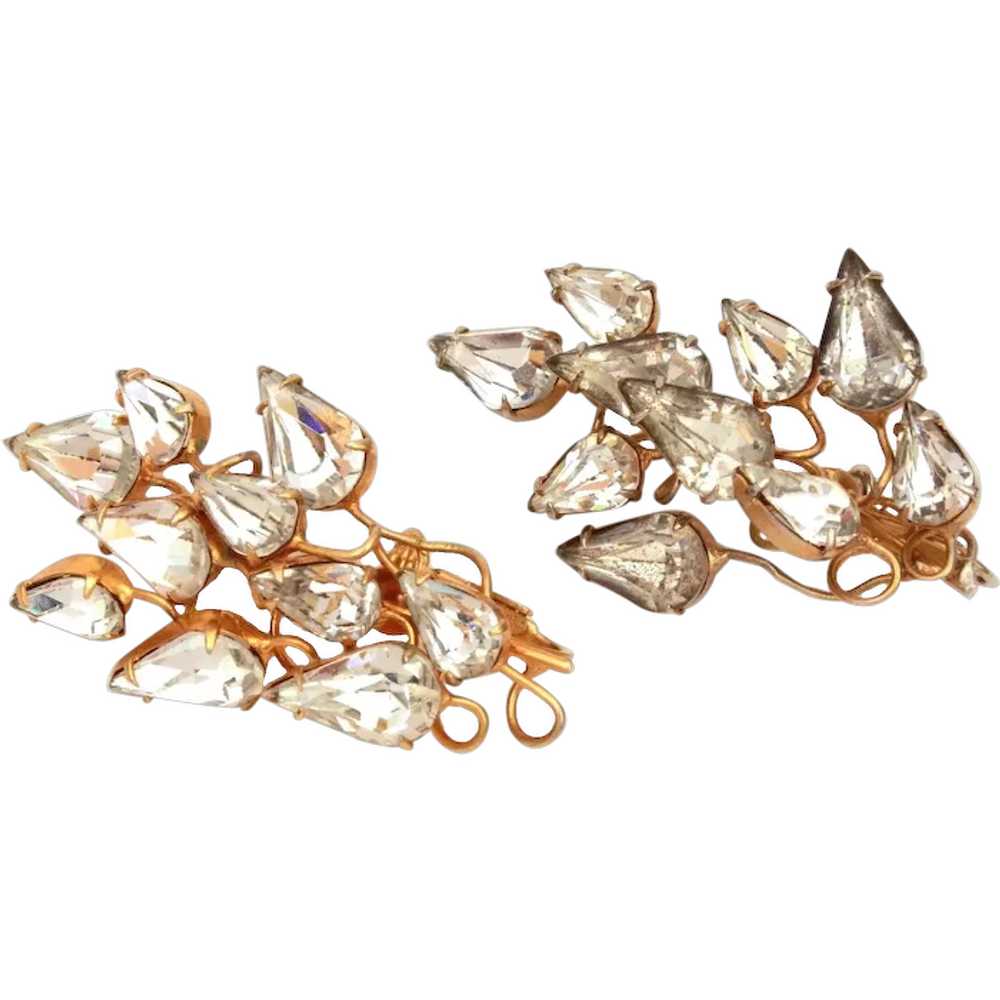 Sandor Earrings Pear Shape Glass Rhinestones, Vin… - image 1