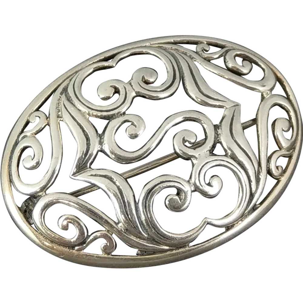 Silver sterling Danish oval brooch attributed to … - image 1