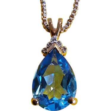 "Vintage Tear Drop Blue Topaz Necklace Pendant in… - image 1