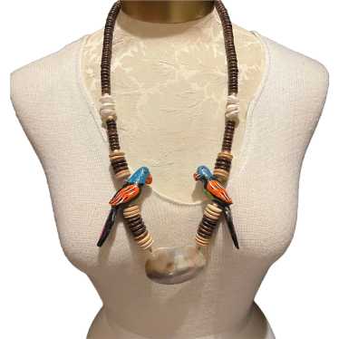 Fun Tropical Parrot Necklace with Wood Beads and … - image 1