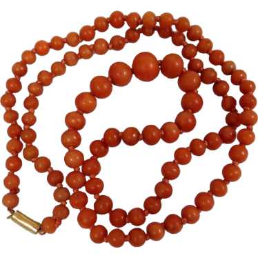 Antique Coral Necklace with 9K clasp 17 inch - image 1