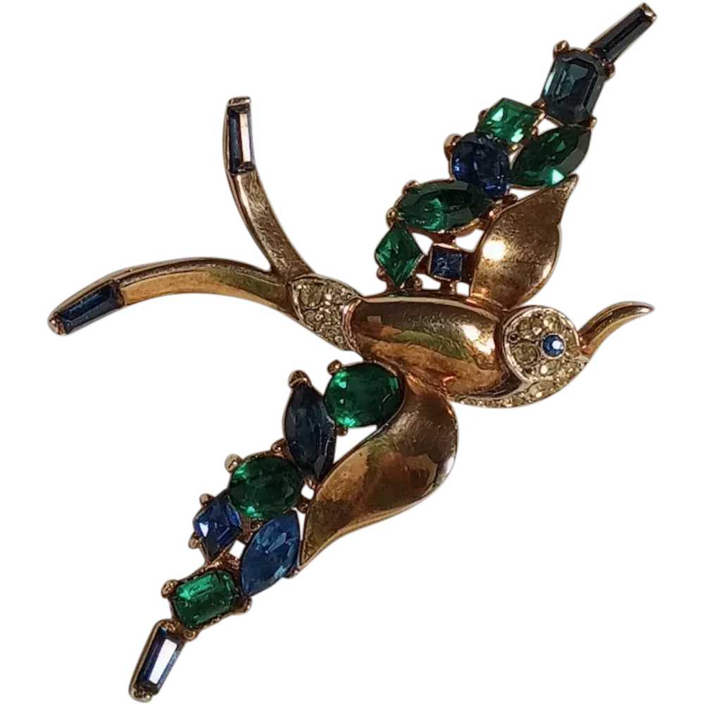 Trifari Jeweled Symphony rhinestone bird in fligh… - image 1