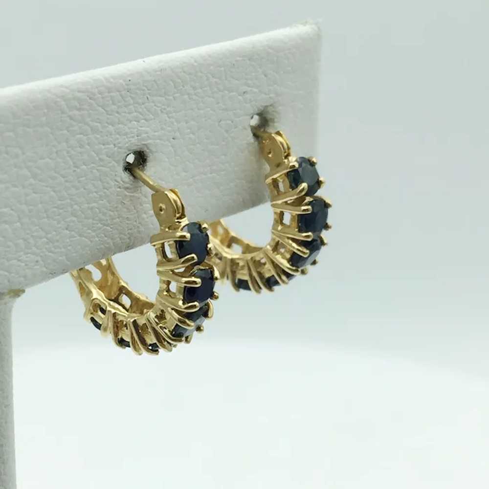 14K Sapphire Hoop Earrings - image 2