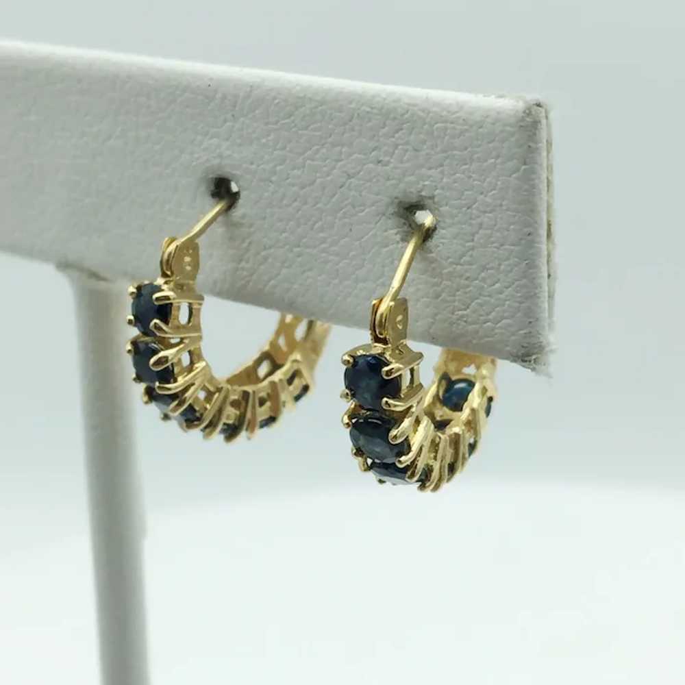 14K Sapphire Hoop Earrings - image 3