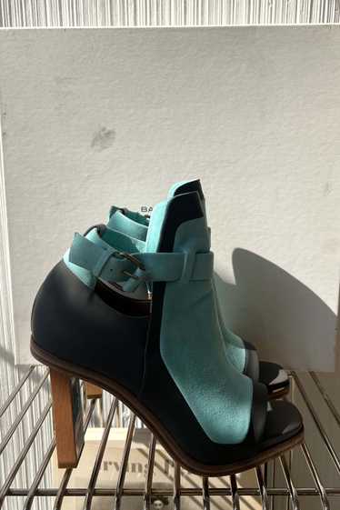 Balenciaga Grey & Turquoise Leather Wooden Pumps … - image 1