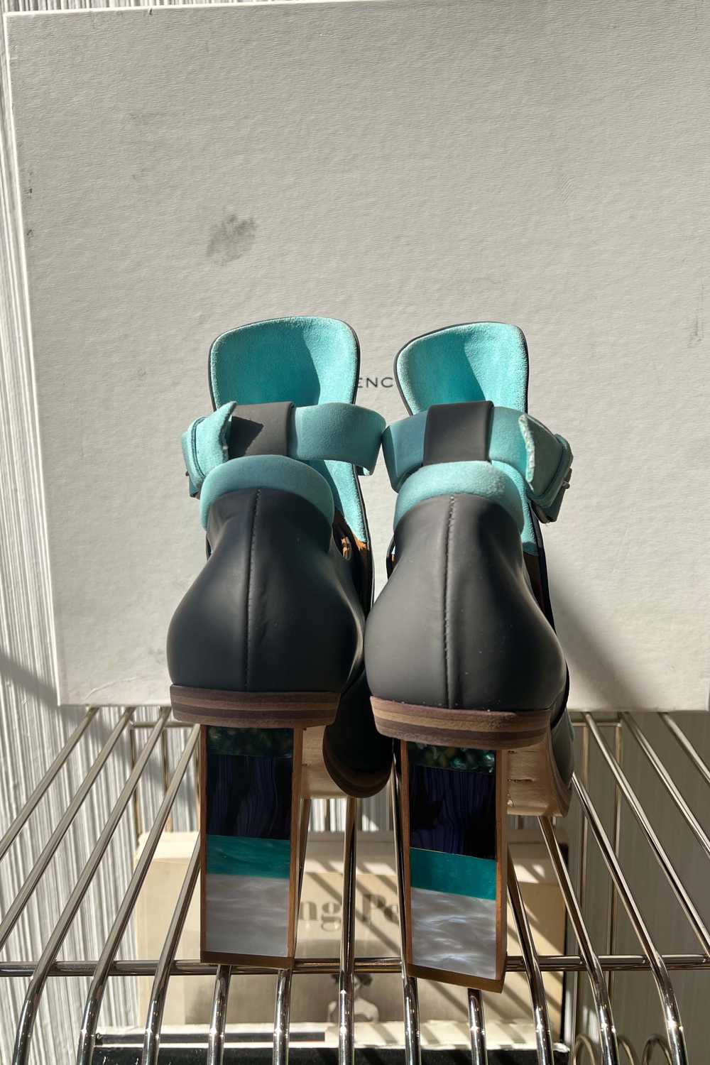 Balenciaga Grey & Turquoise Leather Wooden Pumps … - image 3