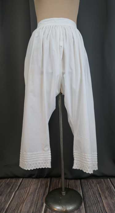 Vintage Cuddl Duds Small Pants All White Full Length with Lace Trimcuffs  Cotto