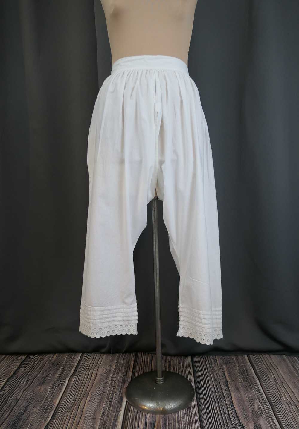 Antique Victorian Long White Pantaloons, Pettipan… - image 2