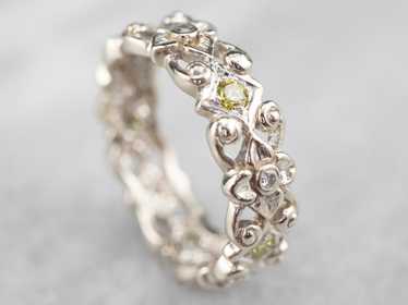Floral Yellow and White Diamond Eternity Band - image 1