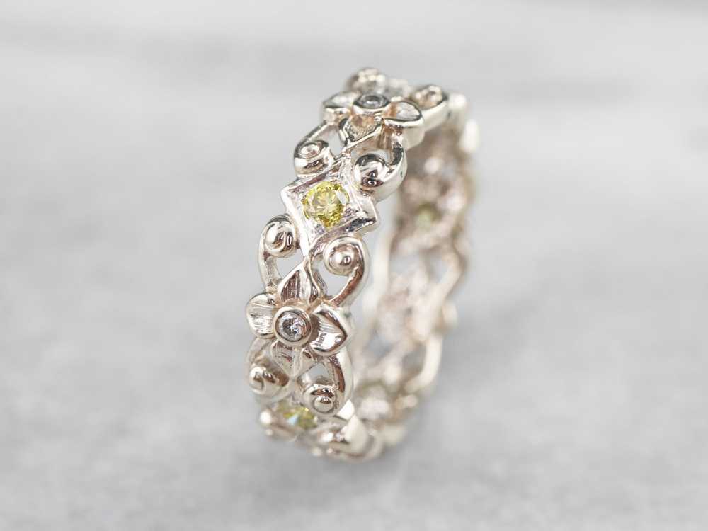 Floral Yellow and White Diamond Eternity Band - image 2