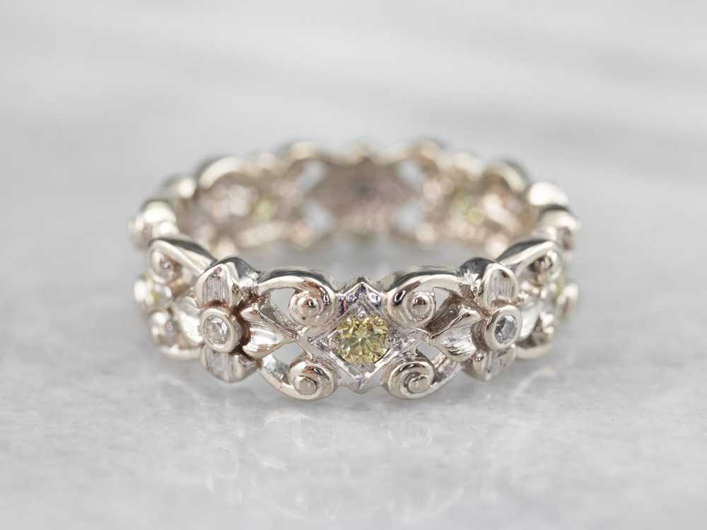 Floral Yellow and White Diamond Eternity Band - image 3