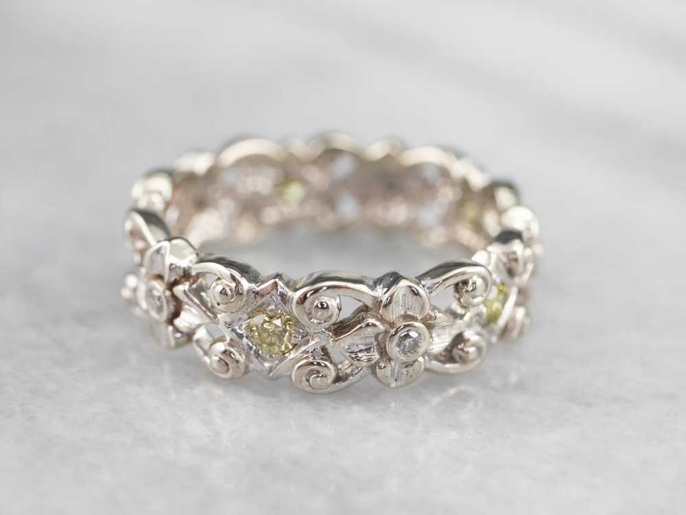 Floral Yellow and White Diamond Eternity Band - image 4