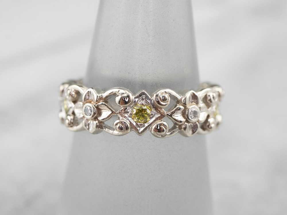 Floral Yellow and White Diamond Eternity Band - image 7