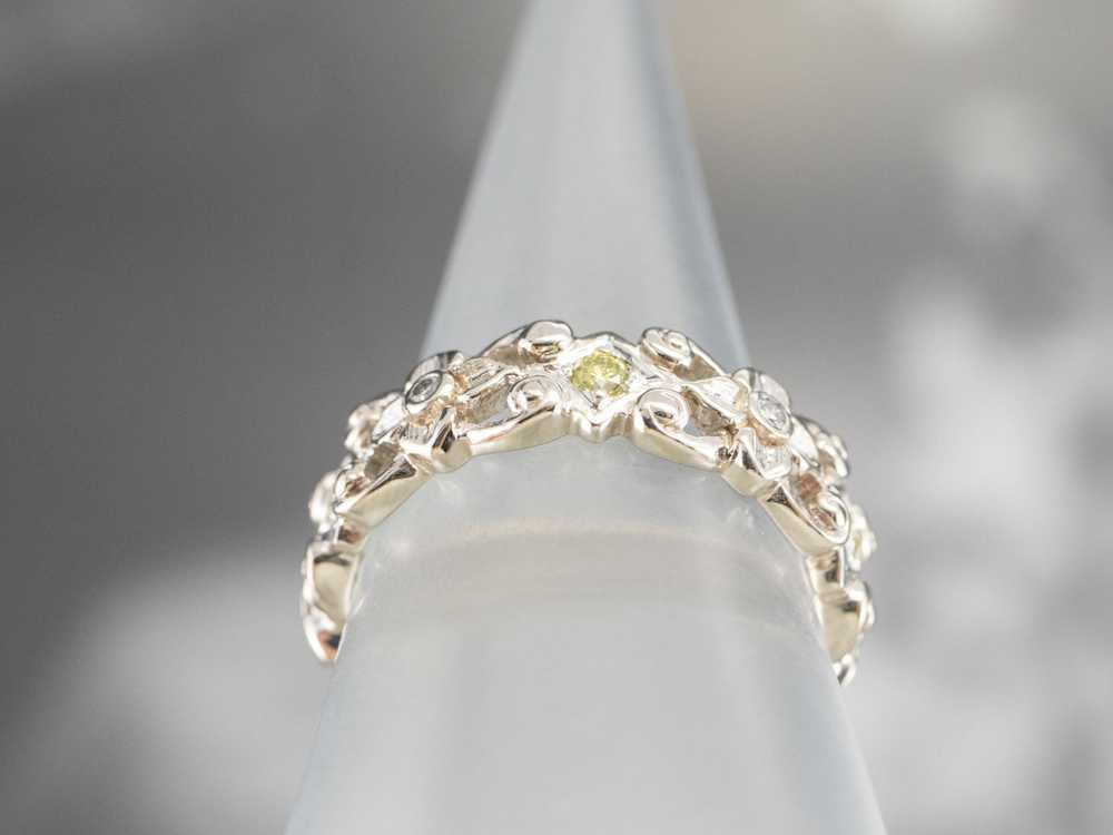 Floral Yellow and White Diamond Eternity Band - image 8