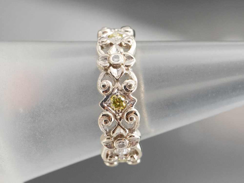 Floral Yellow and White Diamond Eternity Band - image 9