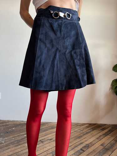 Vintage 1960's Dark Blue Suede Leather Mini Skirt 