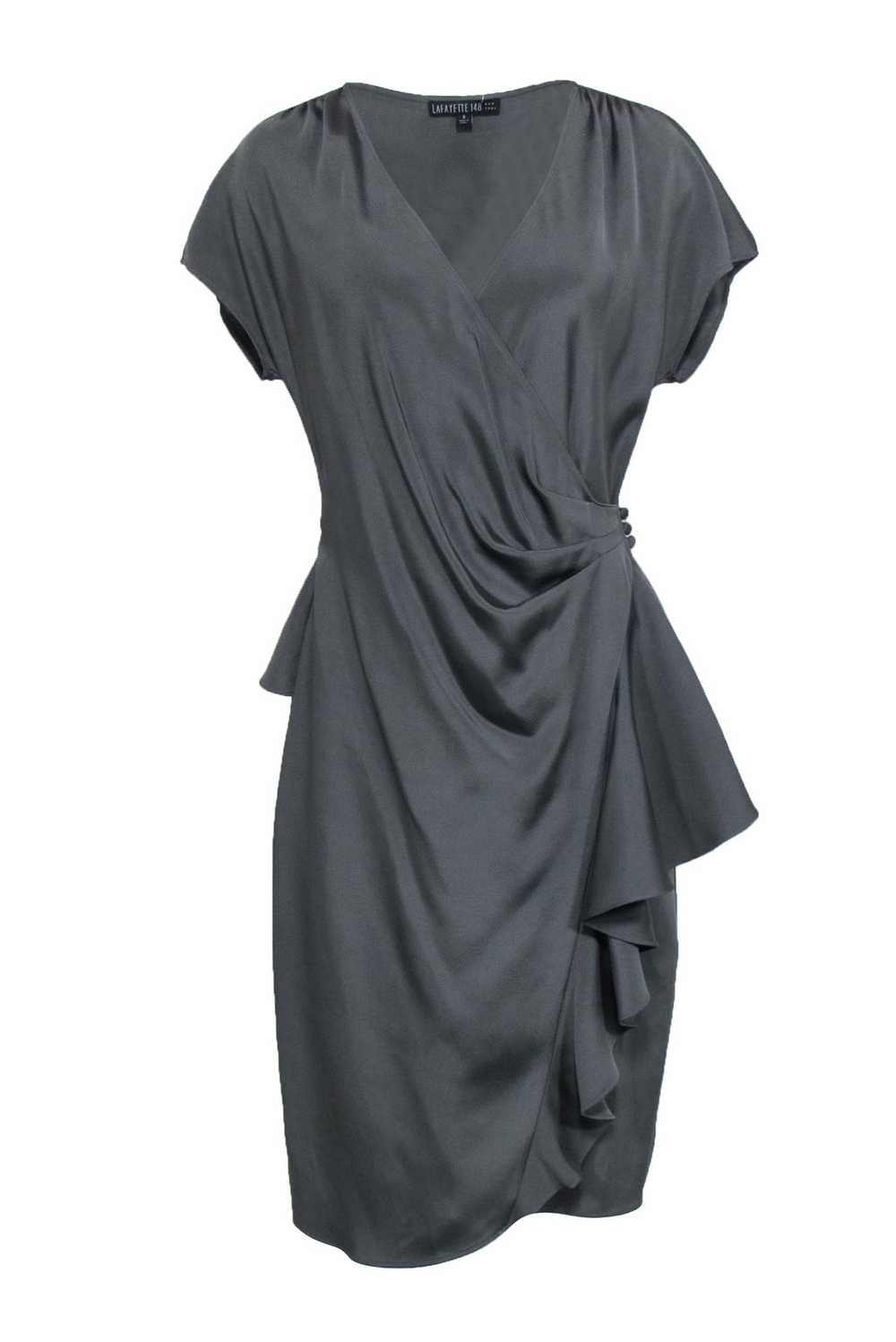 Lafayette 148 - Grey Satinm Wrap Dress Sz 8 - image 1