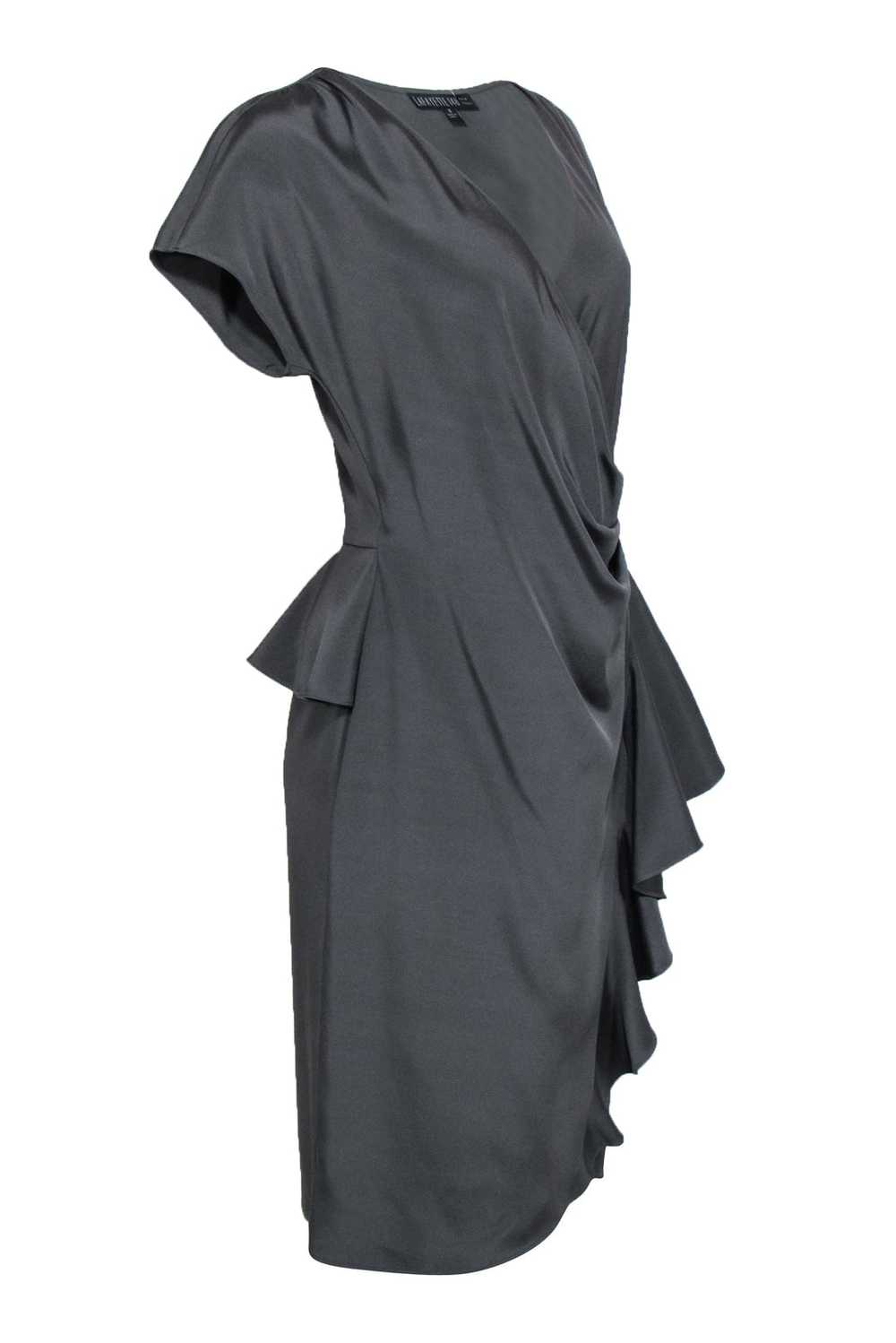 Lafayette 148 - Grey Satinm Wrap Dress Sz 8 - image 2