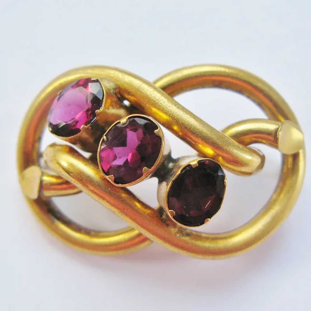 Antique Victorian Lover's Knot Brooch, Gold Tone … - image 2