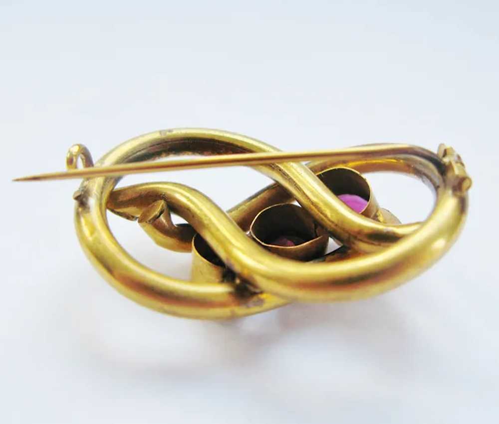 Antique Victorian Lover's Knot Brooch, Gold Tone … - image 9