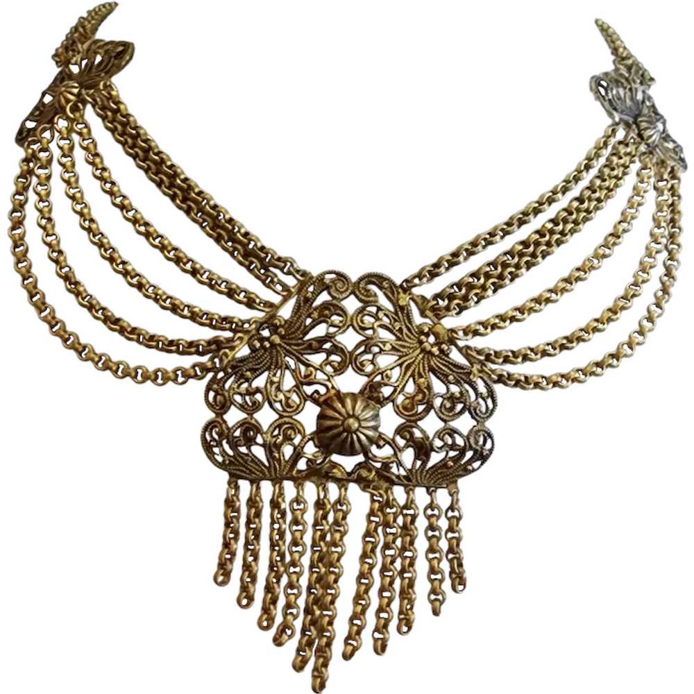 Antique Brass Festoon Bib Necklace [A2535] - image 1