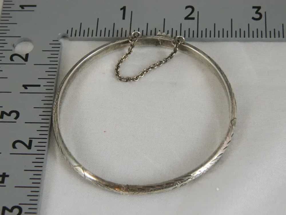 Vintage Sterling Silver Etched Bangle Bracelet - image 2