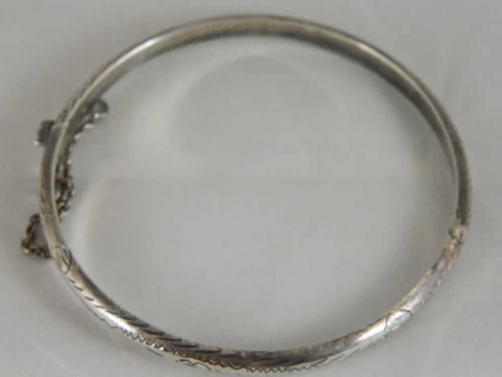 Vintage Sterling Silver Etched Bangle Bracelet - image 4