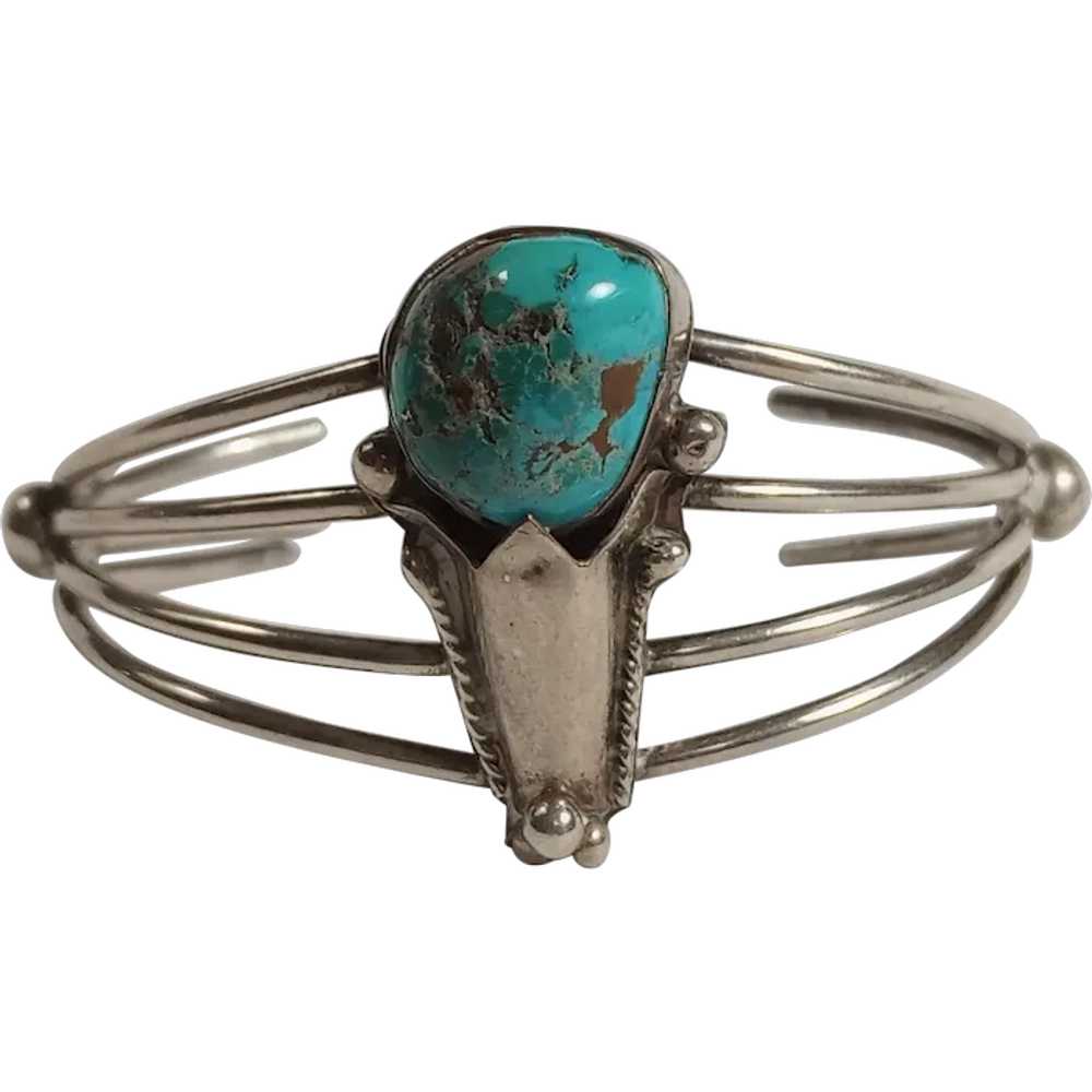 Southwest sterling silver turquoise blossom cuff … - image 1