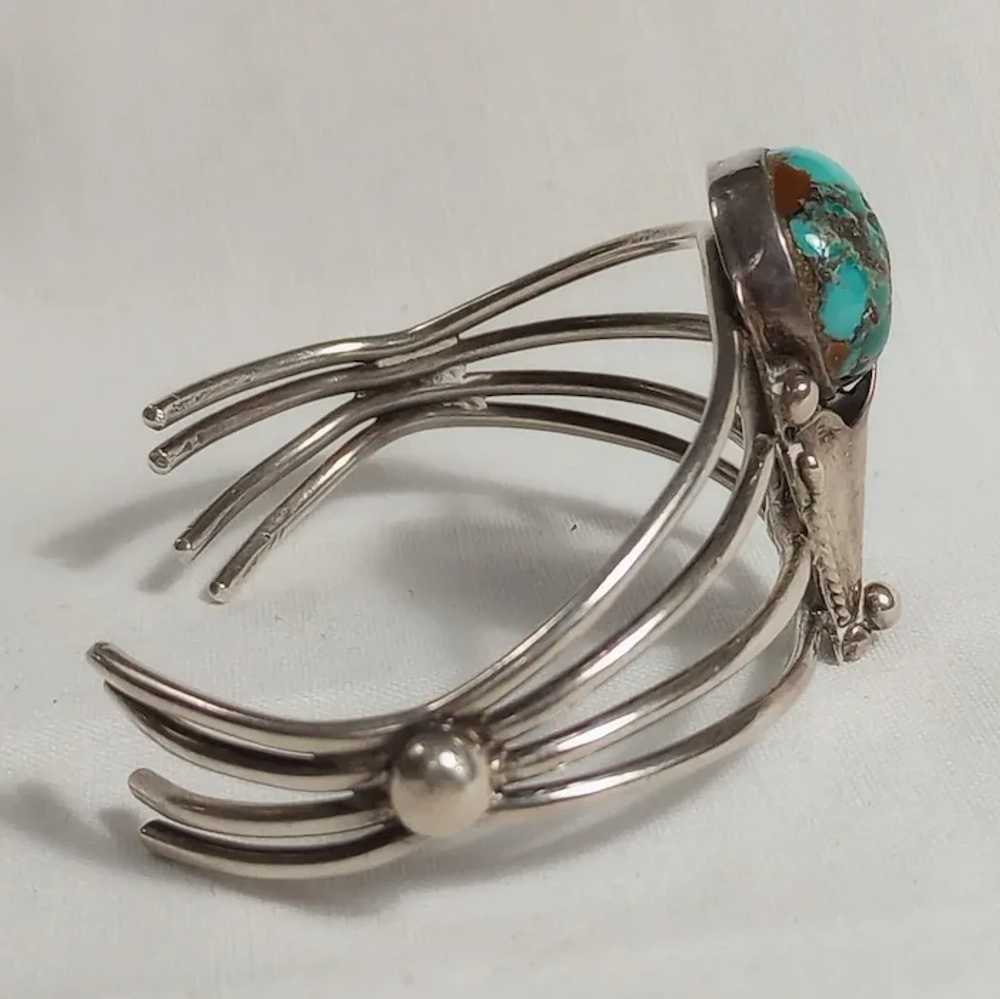 Southwest sterling silver turquoise blossom cuff … - image 2