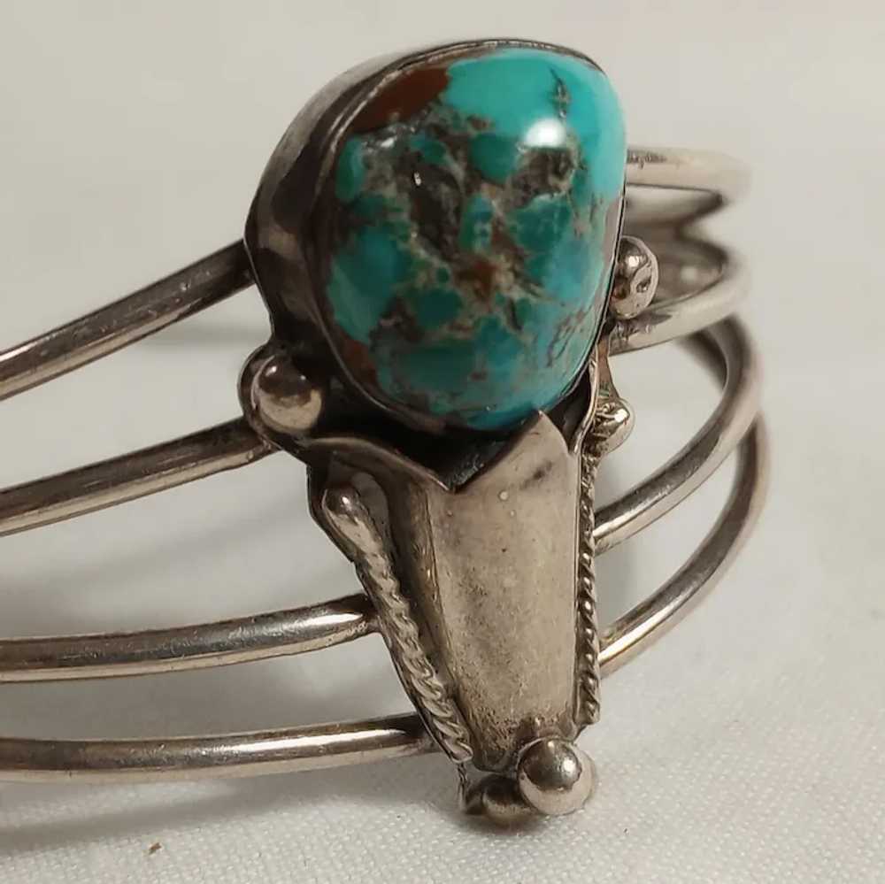 Southwest sterling silver turquoise blossom cuff … - image 6
