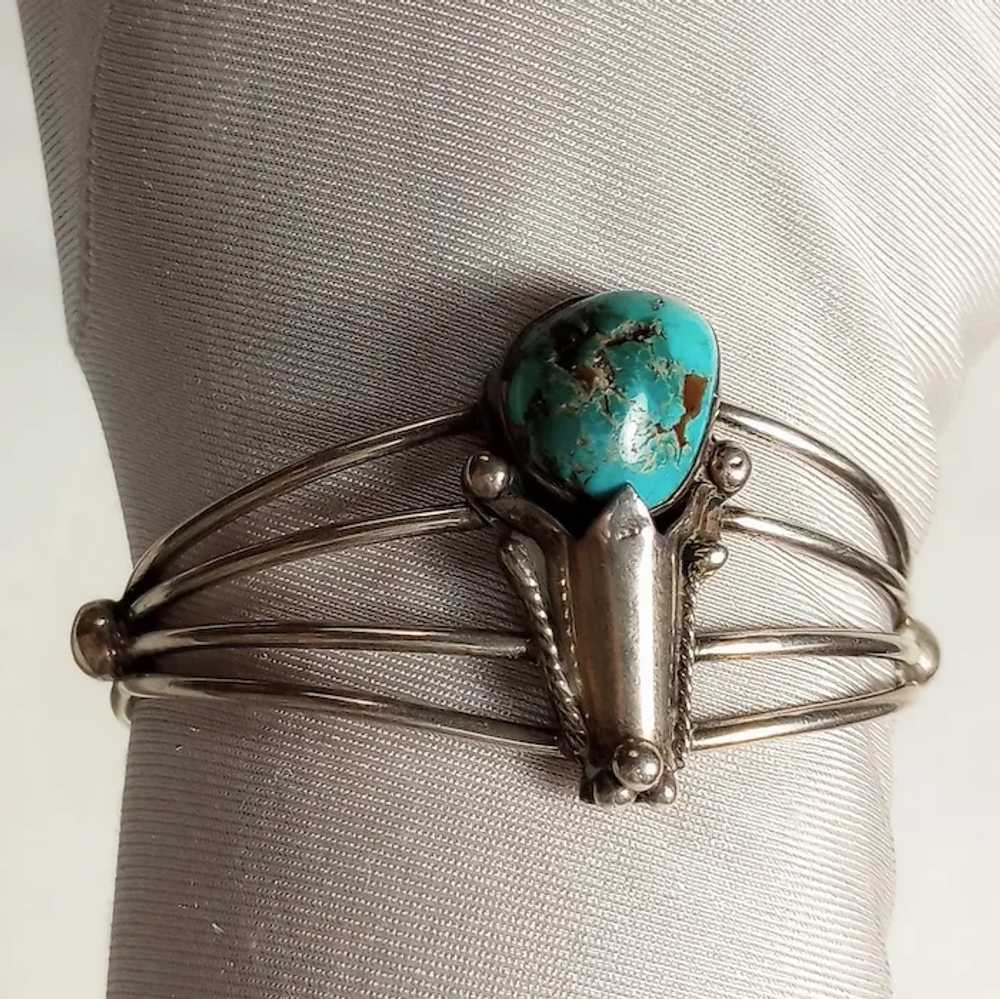 Southwest sterling silver turquoise blossom cuff … - image 8