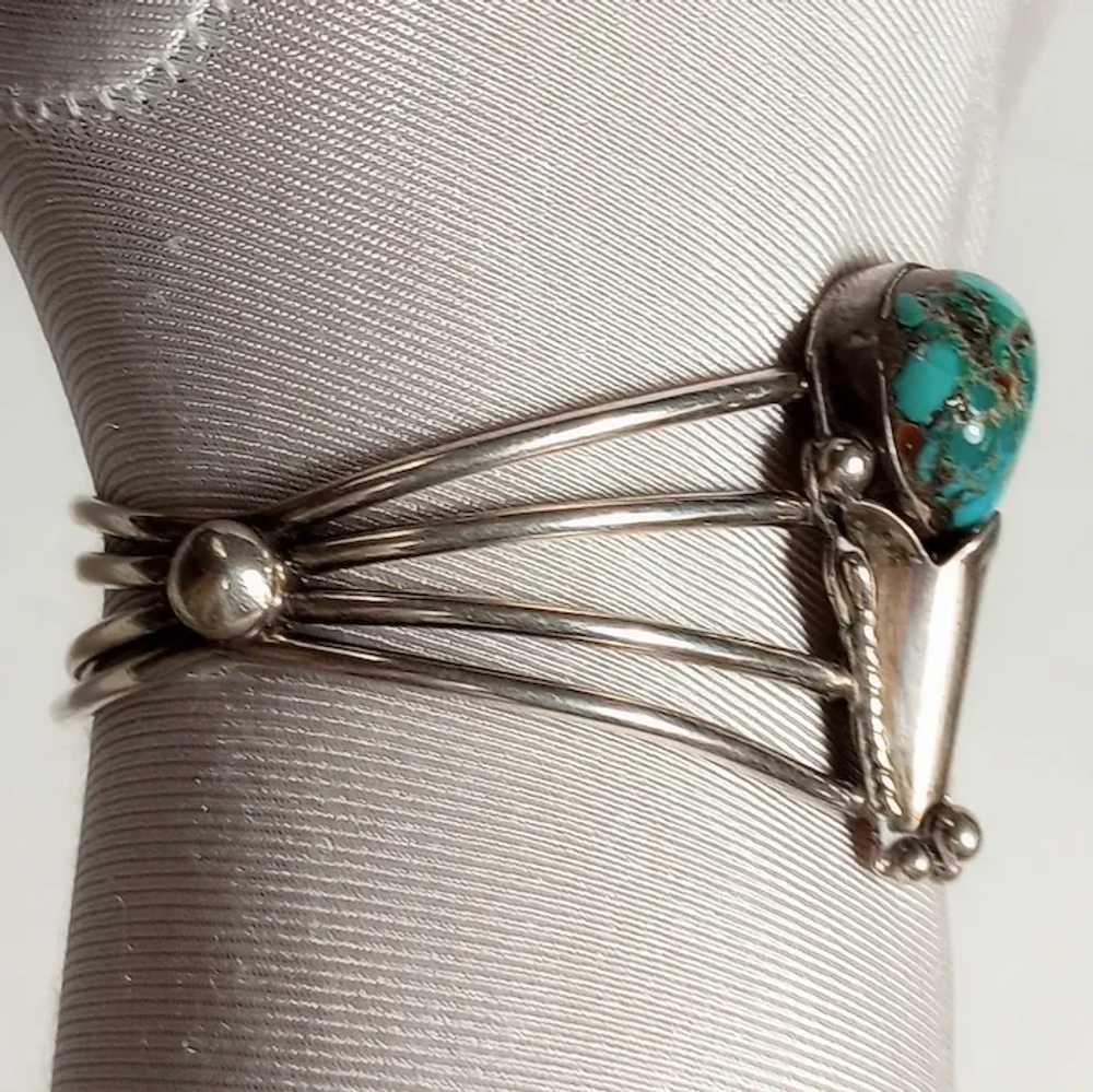 Southwest sterling silver turquoise blossom cuff … - image 9