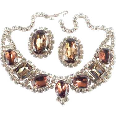 Rhinestone Collar Choker Necklace Earrings Set La… - image 1