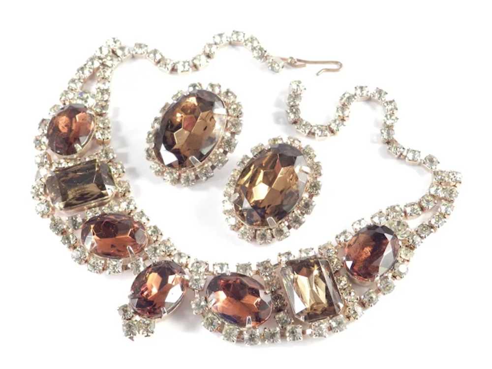 Rhinestone Collar Choker Necklace Earrings Set La… - image 2