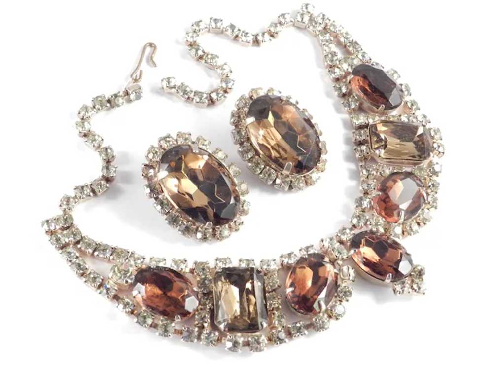 Rhinestone Collar Choker Necklace Earrings Set La… - image 3