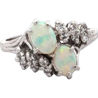 Estate Opal and Diamond Cluster Ring in 14kt Whit… - image 1