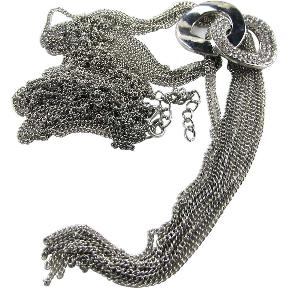 Five Strand Fine Silver Tone Chain Necklace With … - image 1