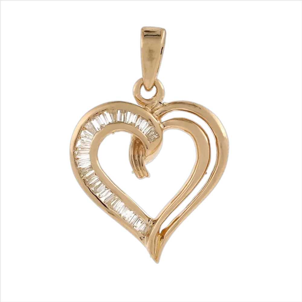 Open Heart Diamond Pendant Charm 14K Yellow Gold … - image 1